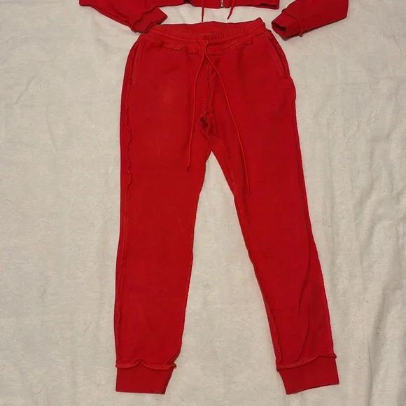 2019 Danielle Guizio Cropped Red Matching Zip-up Hoodie & Joggers size Small - Picture 4 of 9